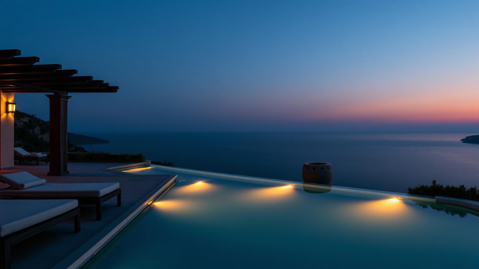 Mediterranean villa terrace at dusk